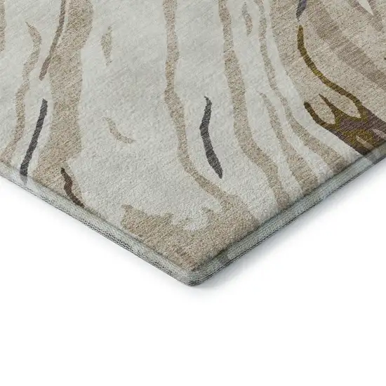 Ivory Taupe And Gray Abstract Washable Area Rug With UV Protection Photo 6
