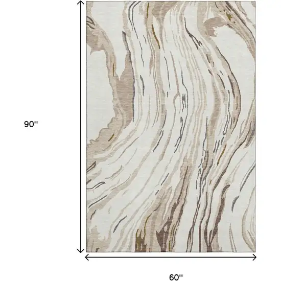 Ivory Taupe And Gray Abstract Washable Area Rug With UV Protection Photo 9