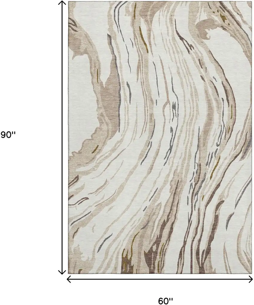 Ivory Taupe And Gray Abstract Washable Area Rug With UV Protection Photo 9