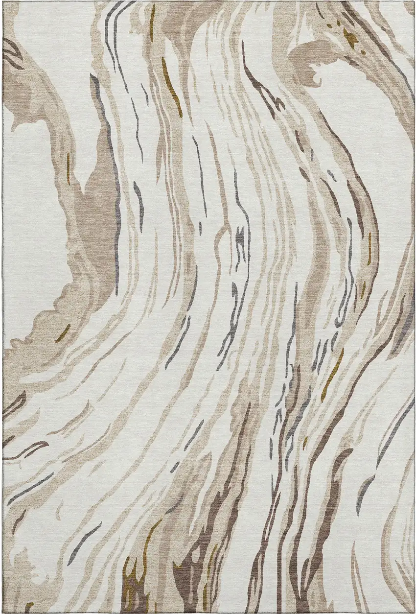 Ivory Taupe And Gray Abstract Washable Area Rug With UV Protection Photo 1