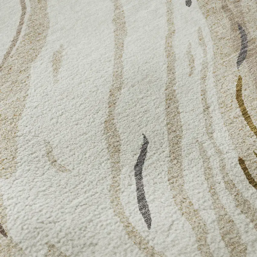 Ivory Taupe And Gray Abstract Washable Area Rug With UV Protection Photo 8