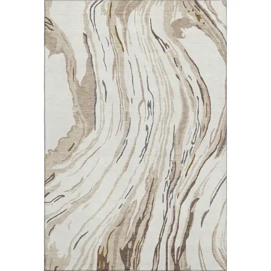 Ivory Taupe And Gray Abstract Washable Area Rug With UV Protection Photo 1