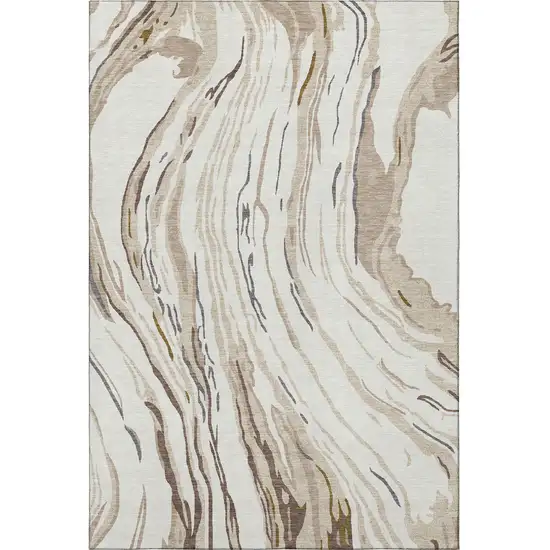 Ivory Taupe And Gray Abstract Washable Area Rug With UV Protection Photo 3