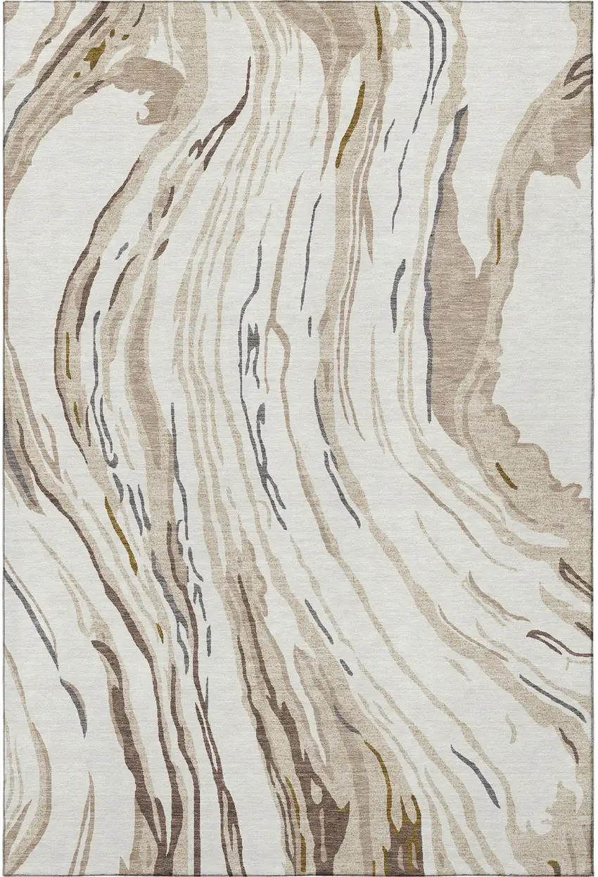 Ivory Taupe And Gray Abstract Washable Area Rug With UV Protection Photo 3
