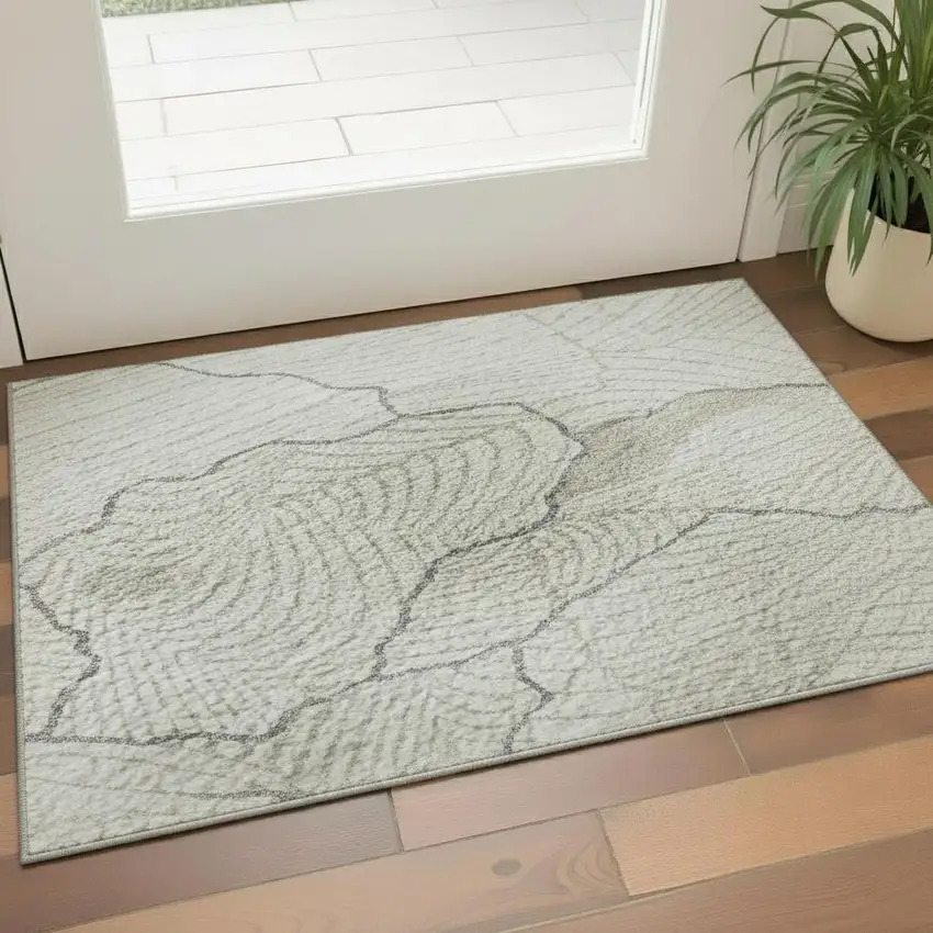 Ivory Taupe And Gray Abstract Washable Area Rug With UV Protection Photo 2