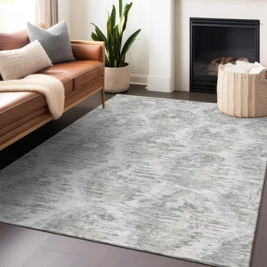 Ivory Taupe And Gray Diamond Washable Area Rug With UV Protection Photo 6
