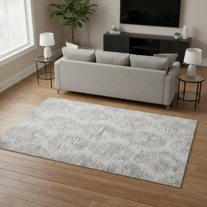 Ivory Taupe And Gray Diamond Washable Area Rug With UV Protection Photo 2