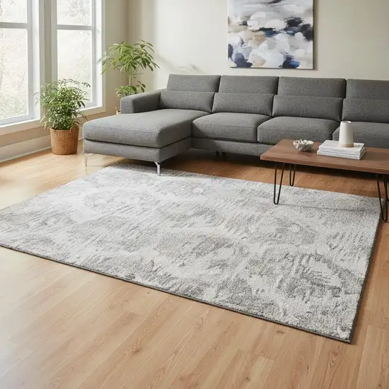 Ivory Taupe And Gray Diamond Washable Area Rug With UV Protection Photo 2