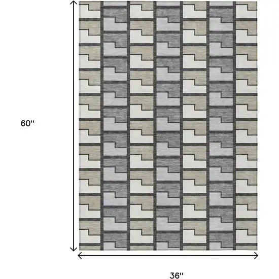 Ivory Taupe And Gray Geometric Washable Indoor Outdoor Area Rug Photo 6