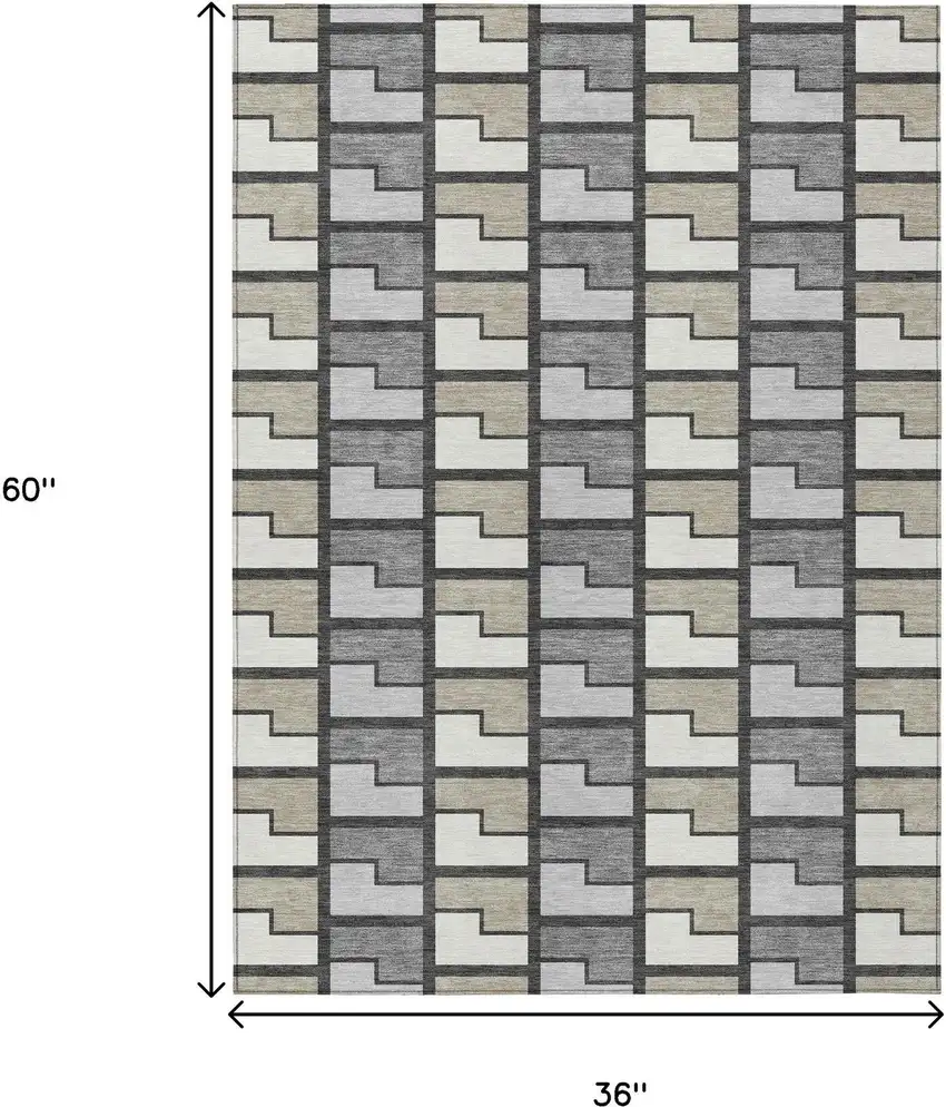 Ivory Taupe And Gray Geometric Washable Indoor Outdoor Area Rug Photo 6