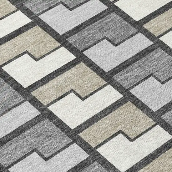 Ivory Taupe And Gray Geometric Washable Indoor Outdoor Area Rug Photo 5