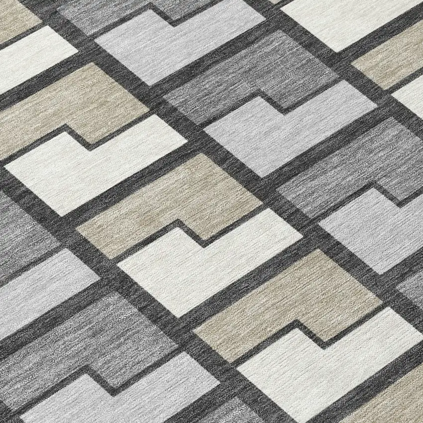 Ivory Taupe And Gray Geometric Washable Indoor Outdoor Area Rug Photo 5