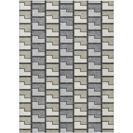 Ivory Taupe And Gray Geometric Washable Indoor Outdoor Area Rug Photo 1