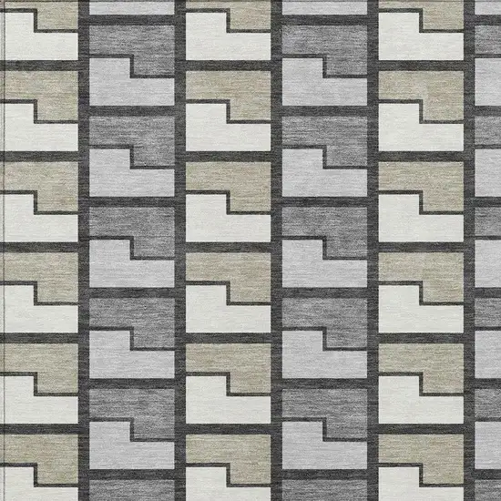 Ivory Taupe And Gray Geometric Washable Indoor Outdoor Area Rug Photo 2