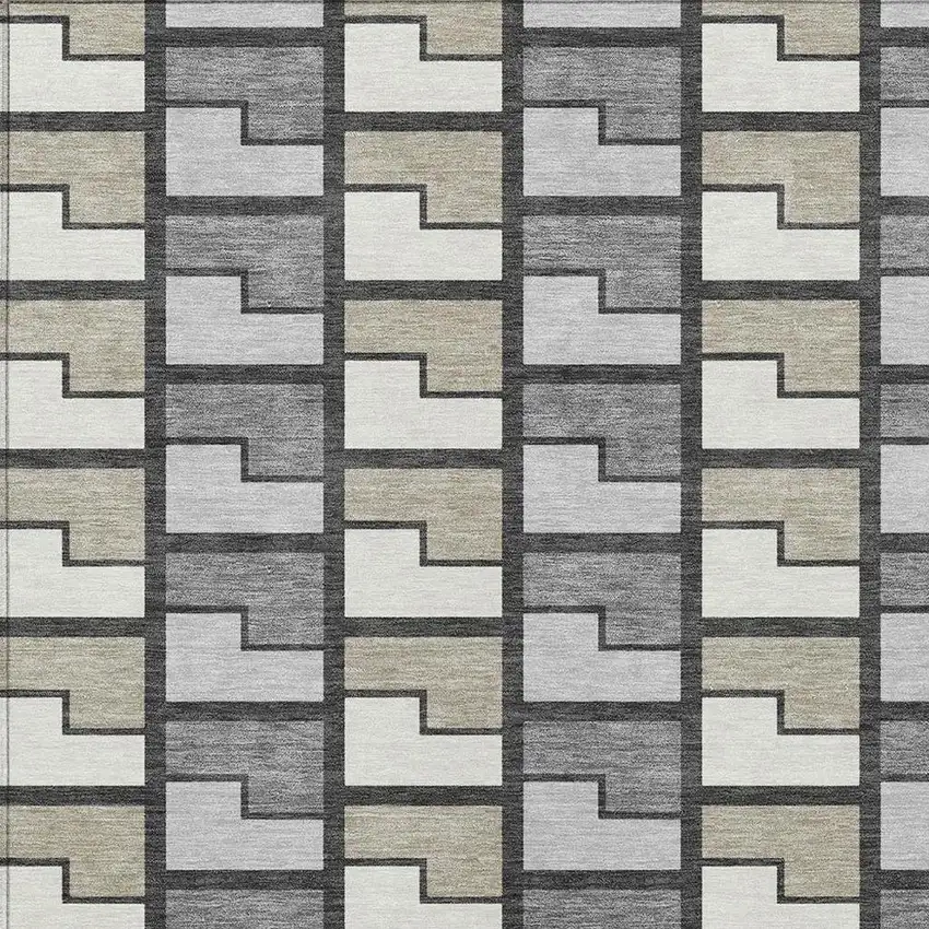 Ivory Taupe And Gray Geometric Washable Indoor Outdoor Area Rug Photo 2