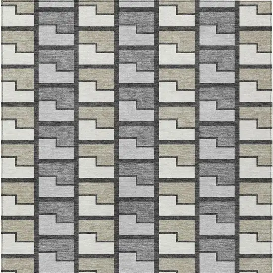 Ivory Taupe And Gray Geometric Washable Indoor Outdoor Area Rug Photo 3