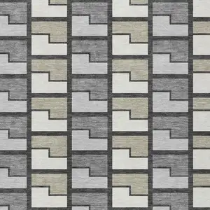 Photo of Ivory Taupe And Gray Geometric Washable Indoor Outdoor Area Rug