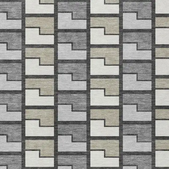 Ivory Taupe And Gray Geometric Washable Indoor Outdoor Area Rug Photo 2