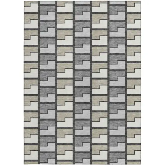 Ivory Taupe And Gray Geometric Washable Indoor Outdoor Area Rug Photo 2
