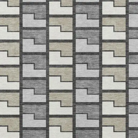 Ivory Taupe And Gray Geometric Washable Indoor Outdoor Area Rug Photo 2