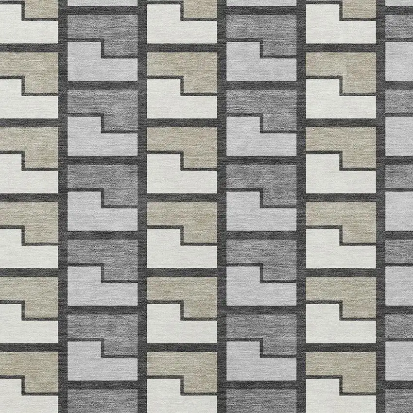Ivory Taupe And Gray Geometric Washable Indoor Outdoor Area Rug Photo 2