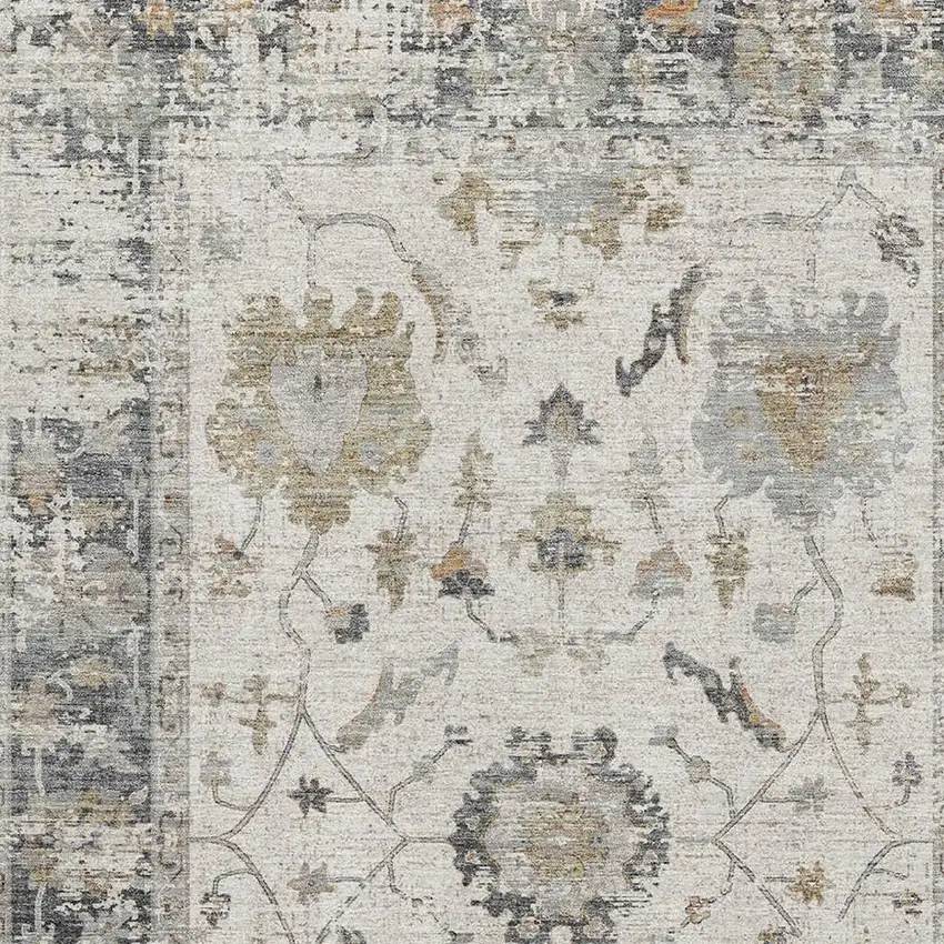 Ivory Taupe And Gray Oriental Washable Area Rug With UV Protection Photo 3