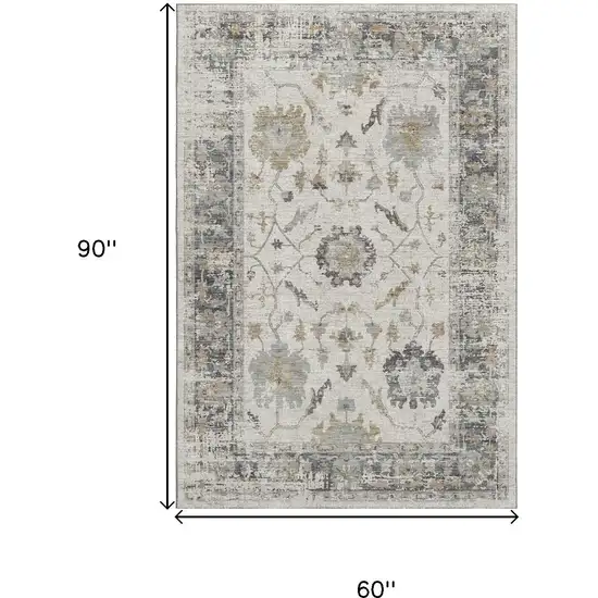 Ivory Taupe And Gray Oriental Washable Area Rug With UV Protection Photo 9