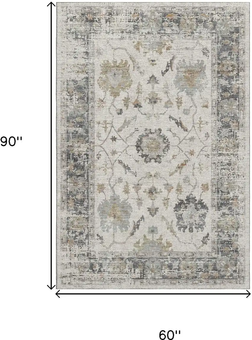 Ivory Taupe And Gray Oriental Washable Area Rug With UV Protection Photo 9