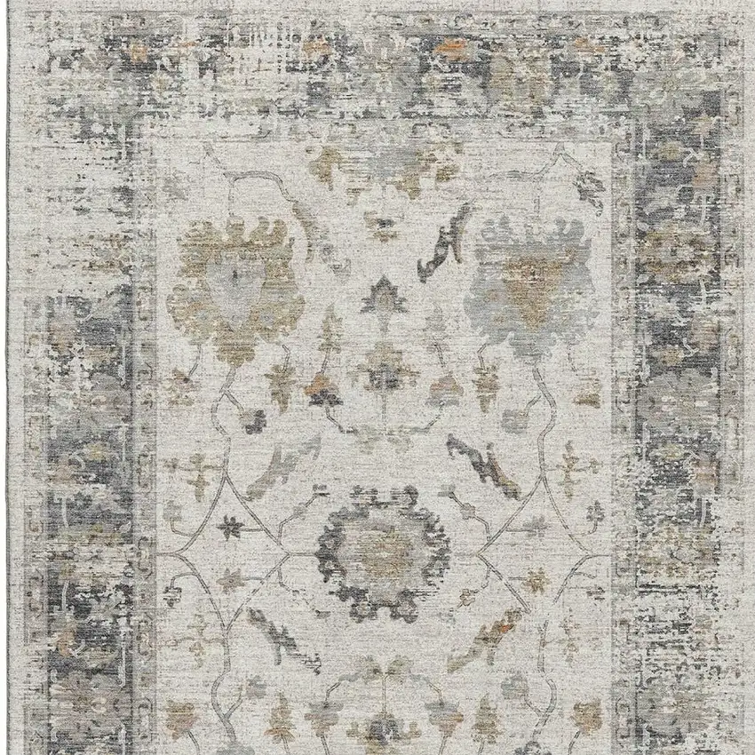Ivory Taupe And Gray Oriental Washable Area Rug With UV Protection Photo 4
