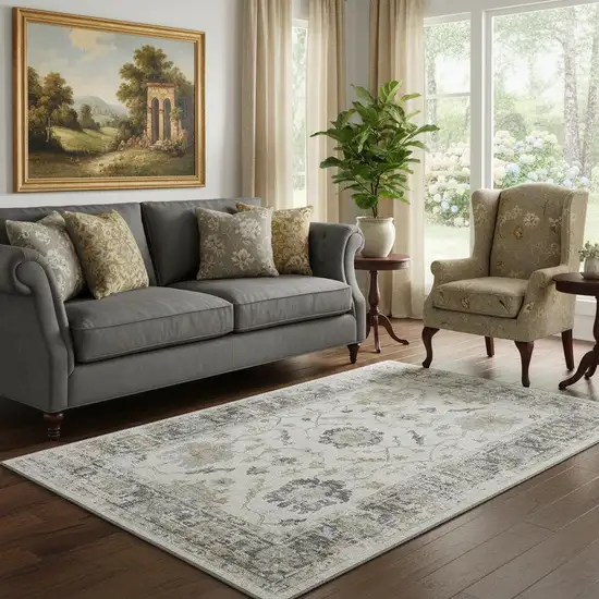 Ivory Taupe And Gray Oriental Washable Area Rug With UV Protection Photo 2