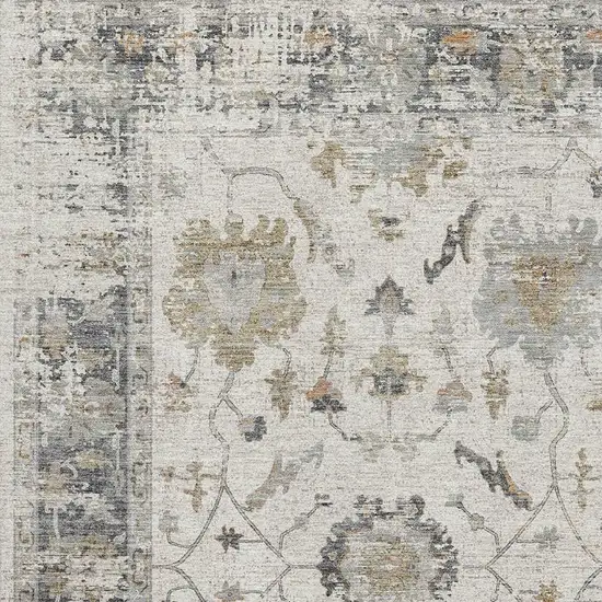 Ivory Taupe And Gray Oriental Washable Area Rug With UV Protection Photo 3