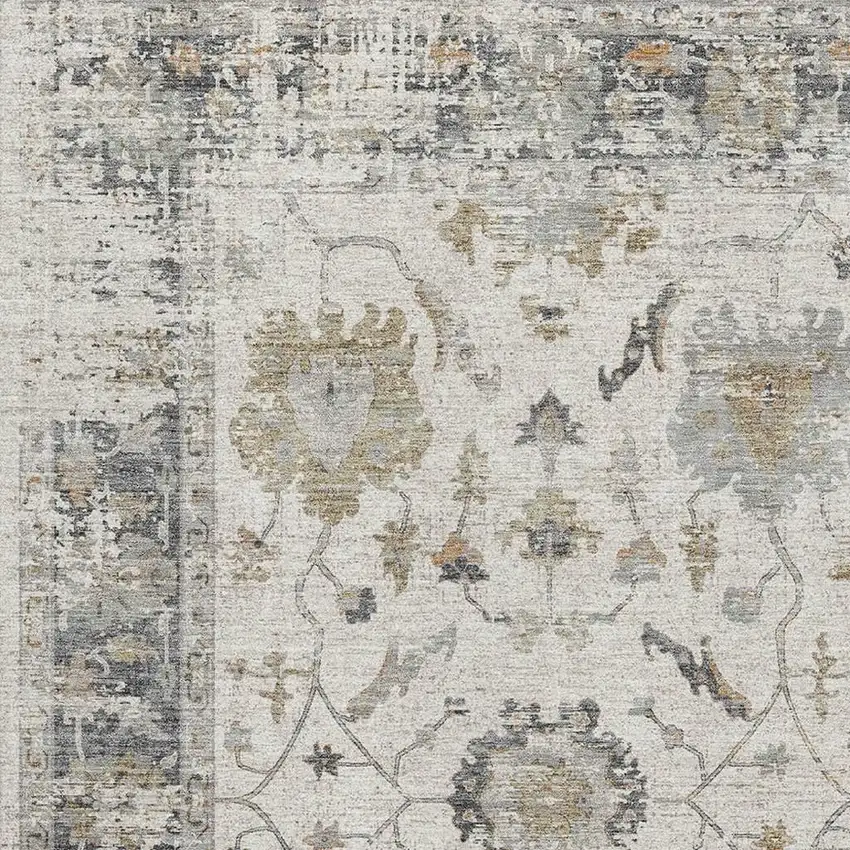 Ivory Taupe And Gray Oriental Washable Area Rug With UV Protection Photo 3