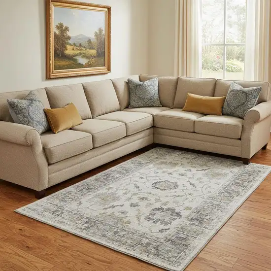Ivory Taupe And Gray Oriental Washable Area Rug With UV Protection Photo 2