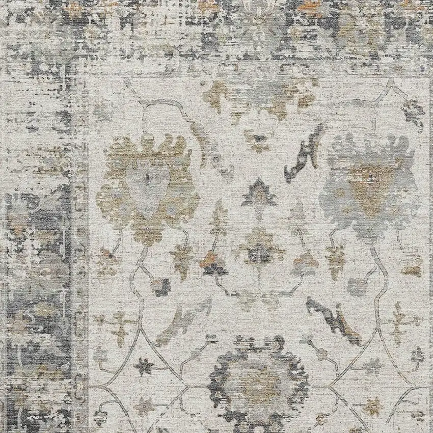 Ivory Taupe And Gray Oriental Washable Area Rug With UV Protection Photo 3
