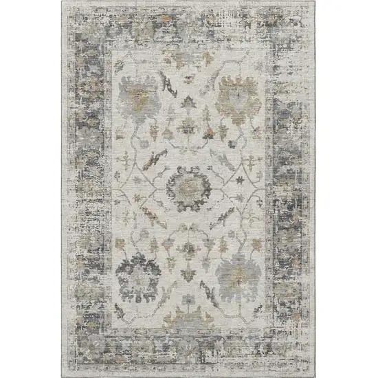 Ivory Taupe And Gray Oriental Washable Area Rug With UV Protection Photo 4