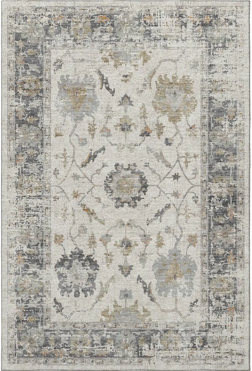 Ivory Taupe And Gray Oriental Washable Area Rug With UV Protection Photo 4