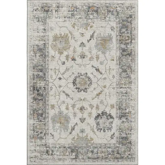 Ivory Taupe And Gray Oriental Washable Area Rug With UV Protection Photo 2