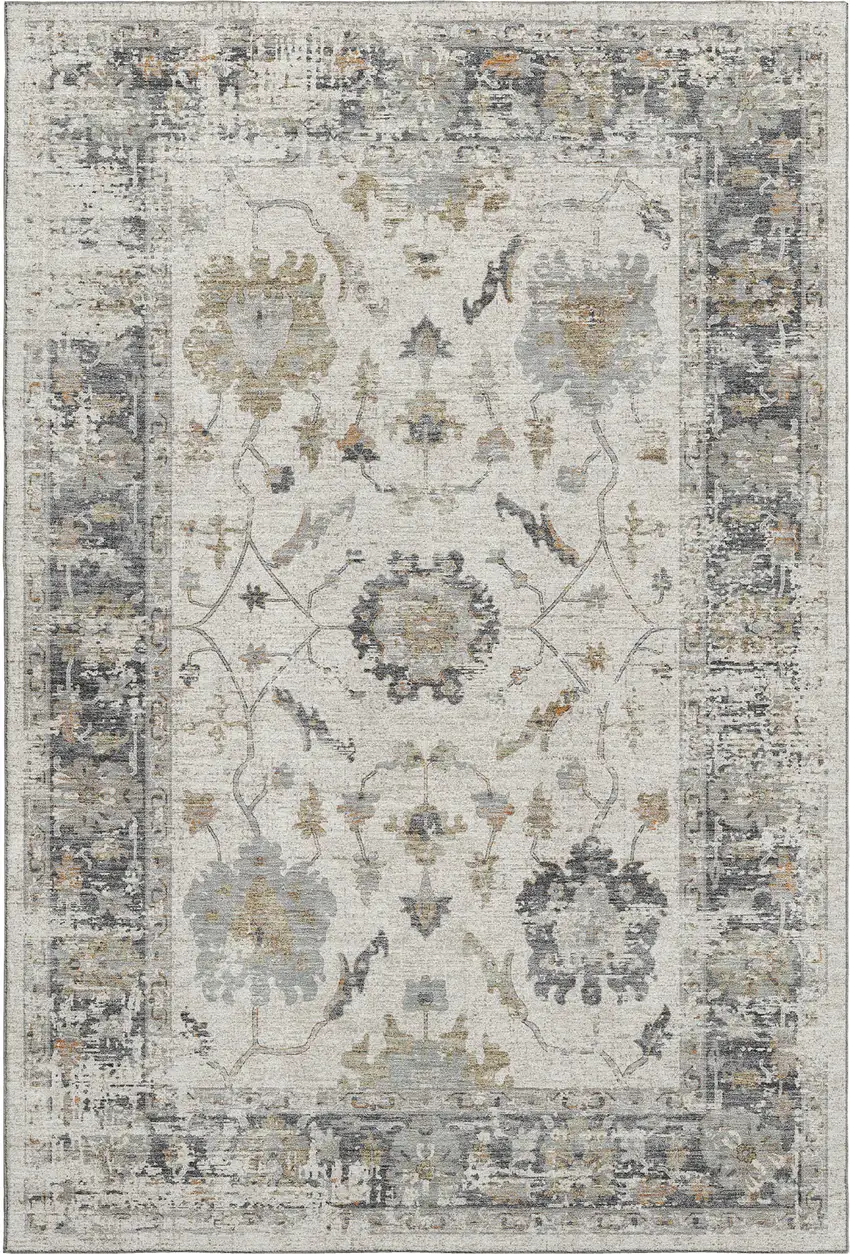Ivory Taupe And Gray Oriental Washable Area Rug With UV Protection Photo 2
