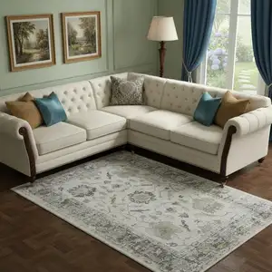 Photo of Ivory Taupe And Gray Oriental Washable Area Rug With UV Protection
