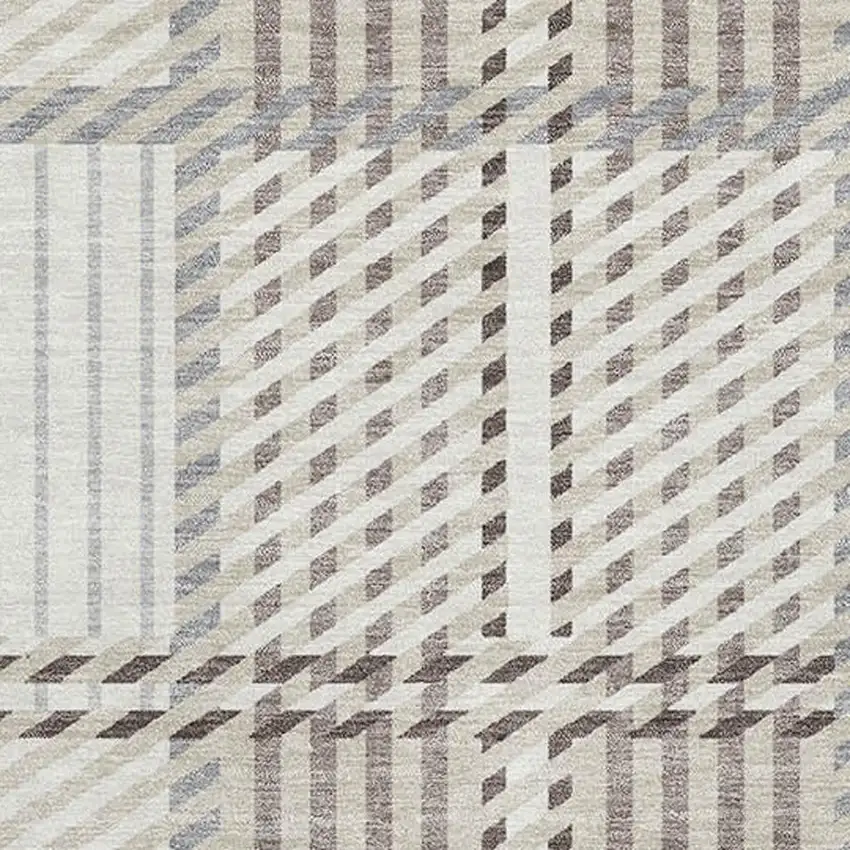 Ivory Taupe And Gray Plaid Washable Area Rug With UV Protection Photo 2