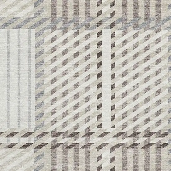 Ivory Taupe And Gray Plaid Washable Area Rug With UV Protection Photo 2