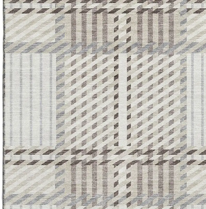 Ivory Taupe And Gray Plaid Washable Area Rug With UV Protection Photo 3
