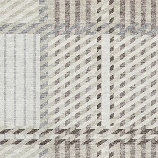 Ivory Taupe And Gray Plaid Washable Area Rug With UV Protection Photo 2