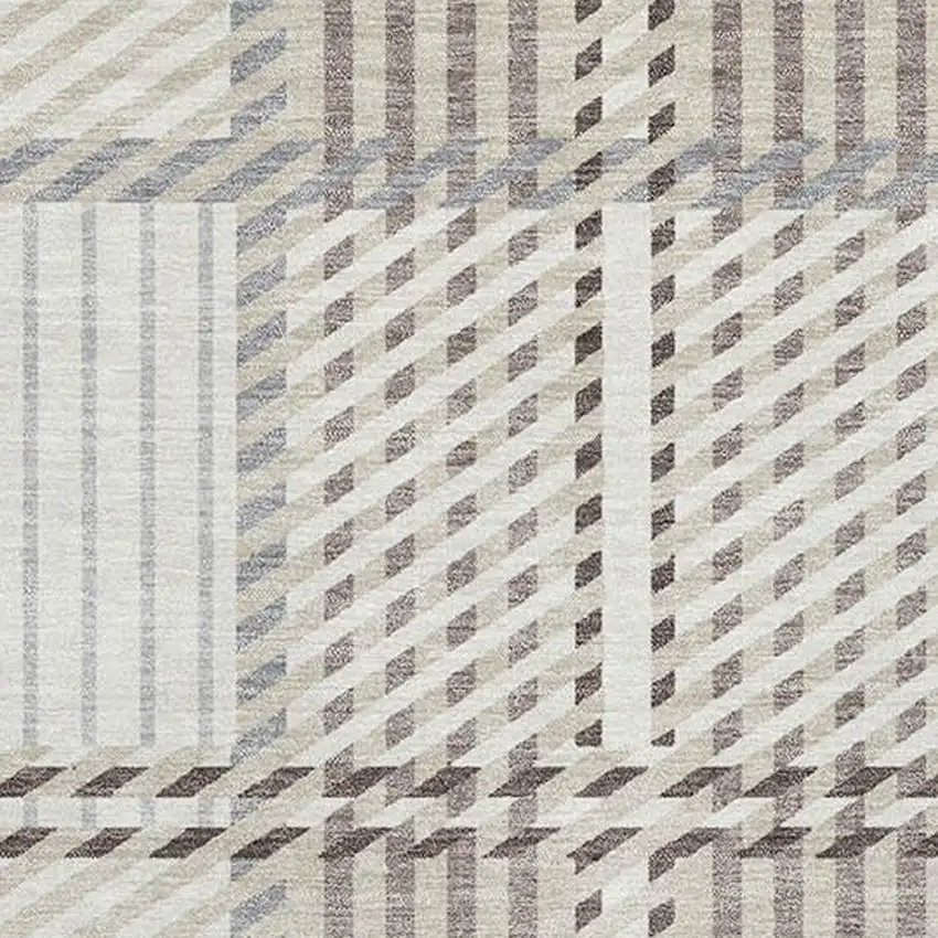 Ivory Taupe And Gray Plaid Washable Area Rug With UV Protection Photo 2