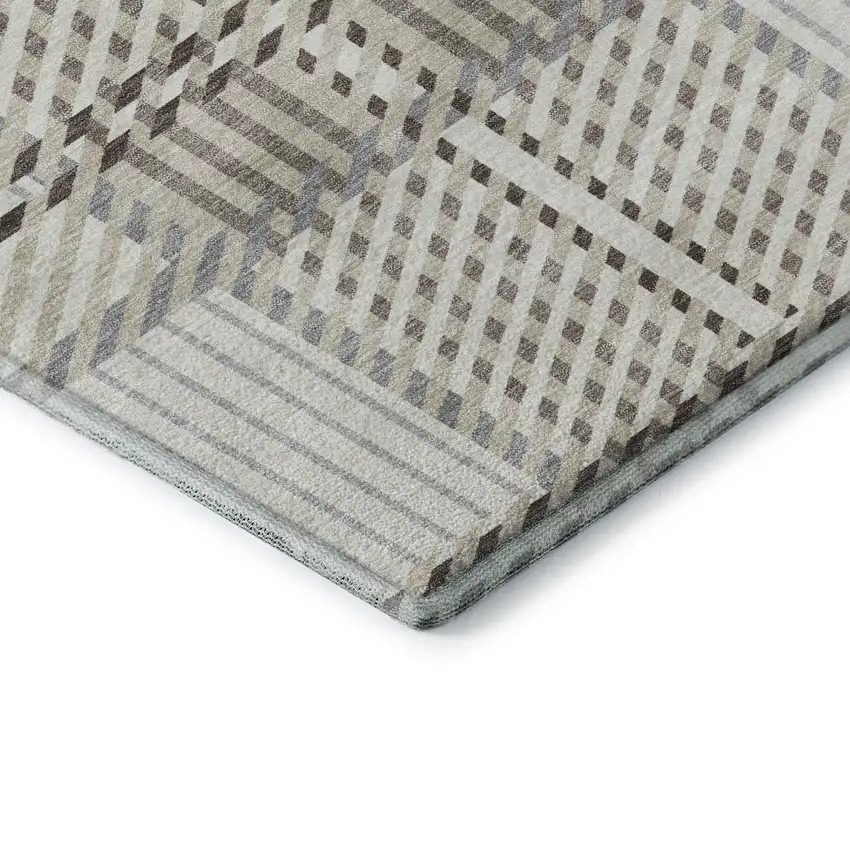 Ivory Taupe And Gray Plaid Washable Area Rug With UV Protection Photo 7