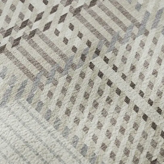 Ivory Taupe And Gray Plaid Washable Area Rug With UV Protection Photo 9