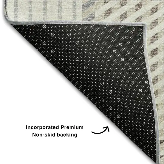 Ivory Taupe And Gray Plaid Washable Area Rug With UV Protection Photo 6