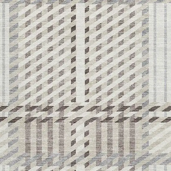 Ivory Taupe And Gray Plaid Washable Area Rug With UV Protection Photo 2
