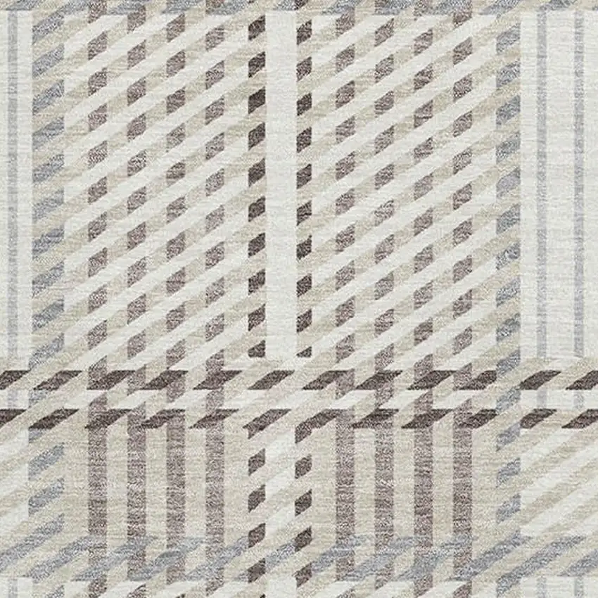 Ivory Taupe And Gray Plaid Washable Area Rug With UV Protection Photo 2