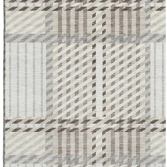 Ivory Taupe And Gray Plaid Washable Area Rug With UV Protection Photo 3